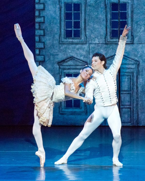 A ballerina in arabesque
