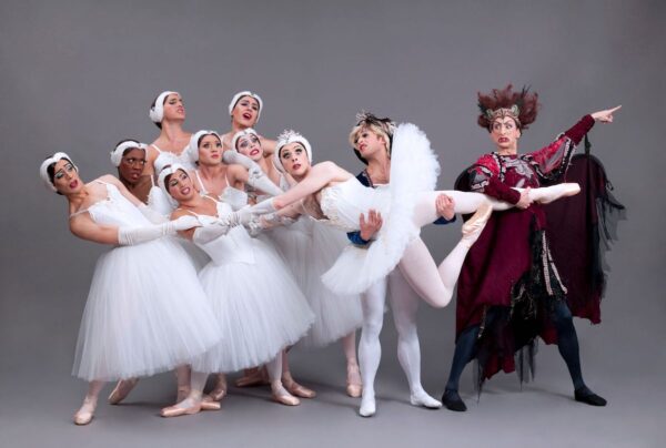 Men in tutus and pointe shoes make fun of Swan Lake ballet
