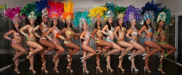 A line of samba dancers