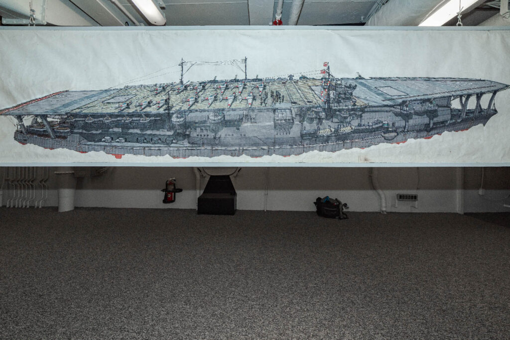 Image of a painting by JD Smith or a battleship on white canvas.