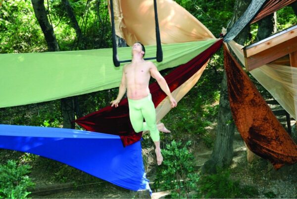 A man on a trapeze