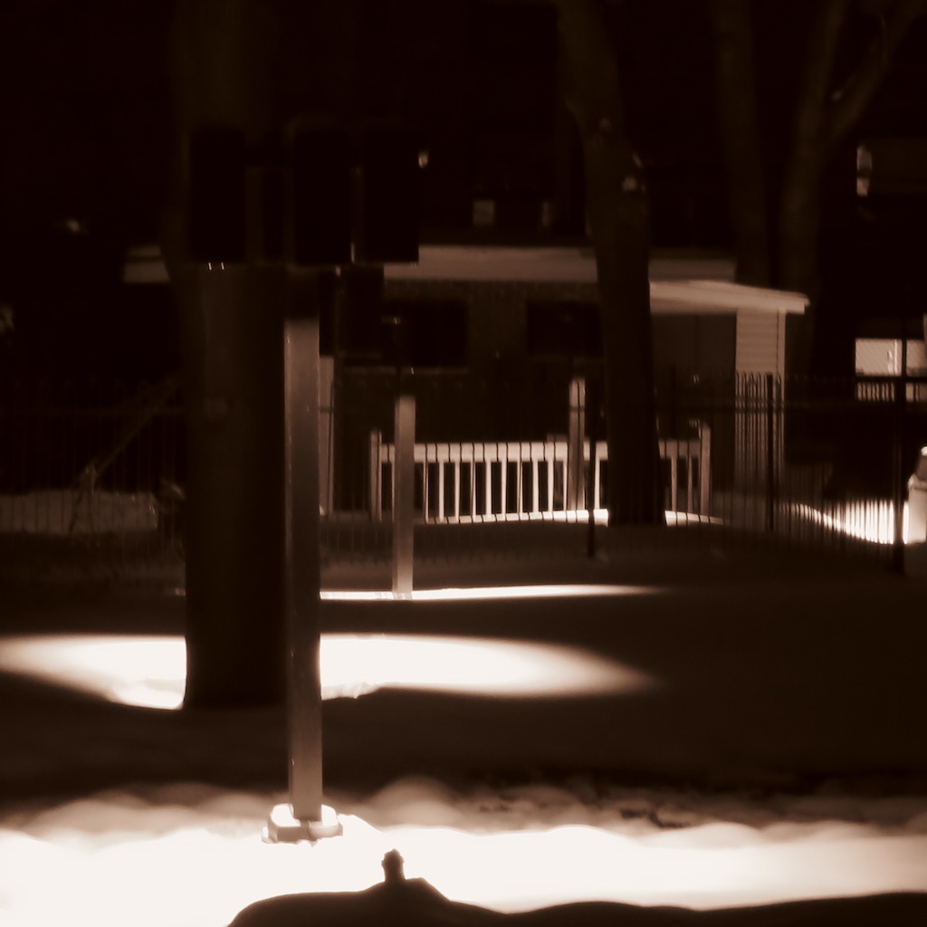 Effect of spot lights on snow covered ground
