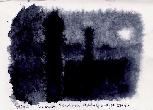Watercolor rendering of Serurat drawing