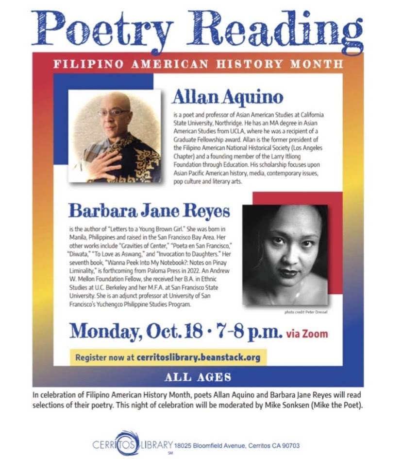 A digital flyer for a poetry reading commemorating Filipino Americans History Month