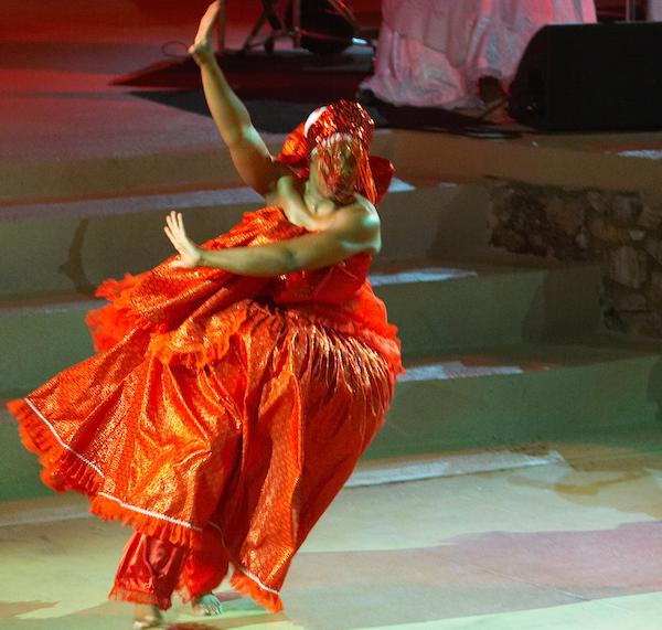 Women in red-orange dress