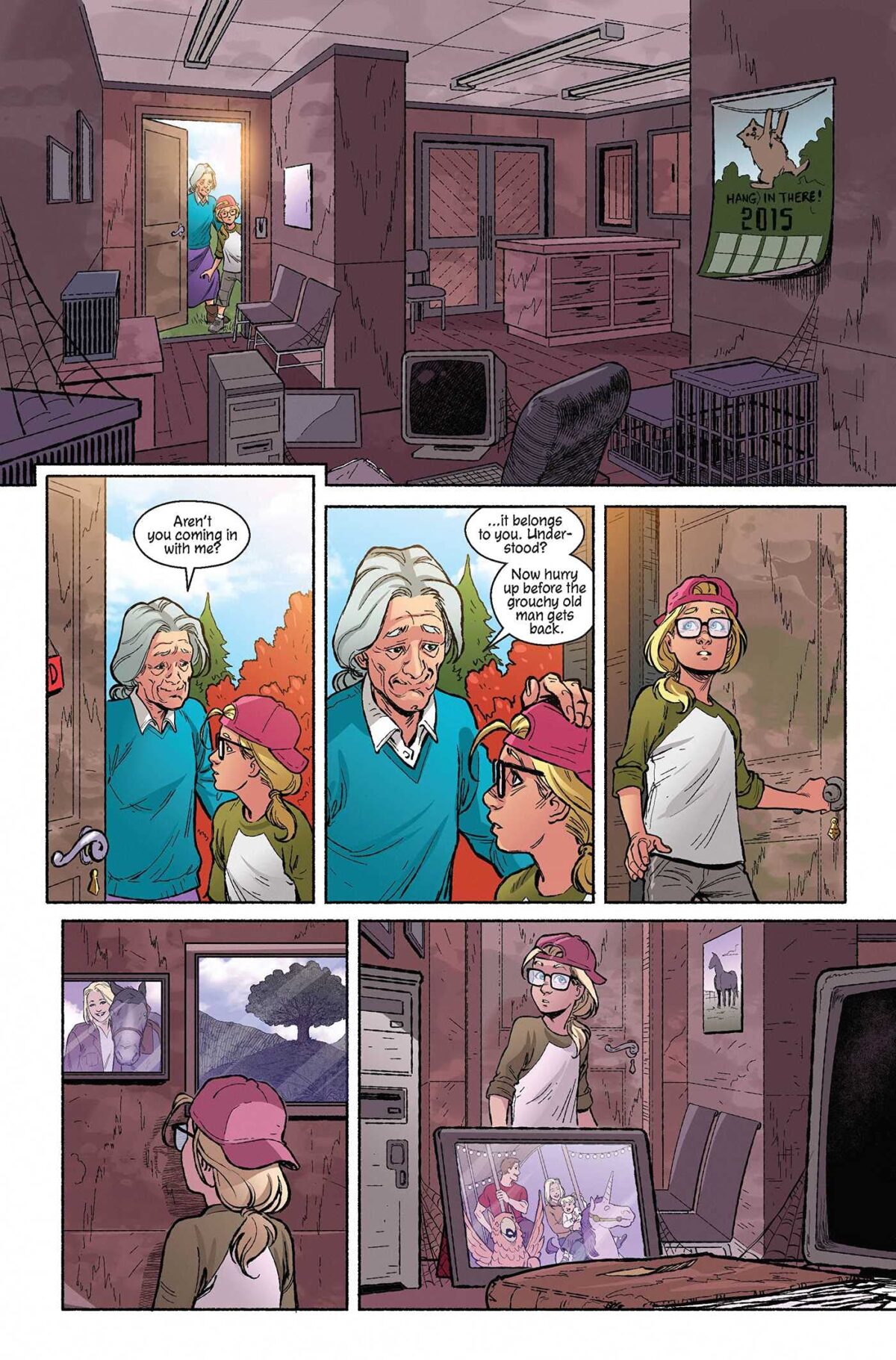 Six panels from the comic book Unikorn