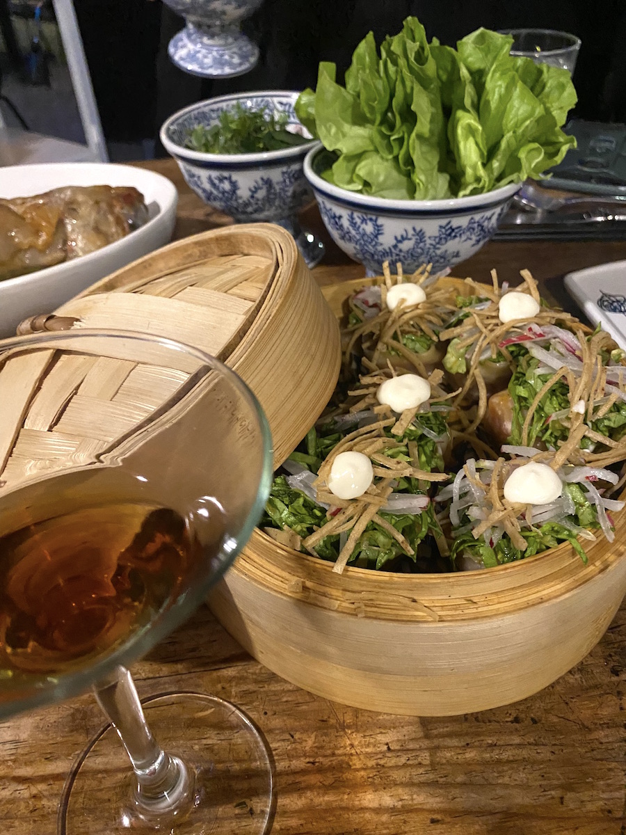 A basket of dumplings called