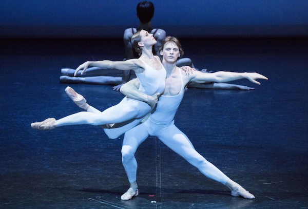 Two dancers in white, Hamburg Ballet's Anna Laudere with Edvin Revazov.