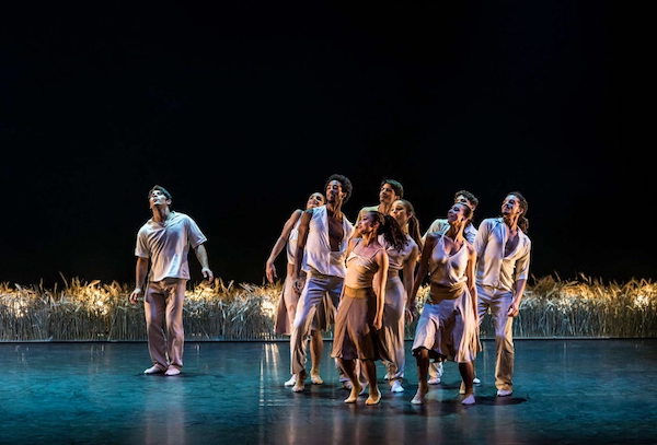 A group of dancers look up