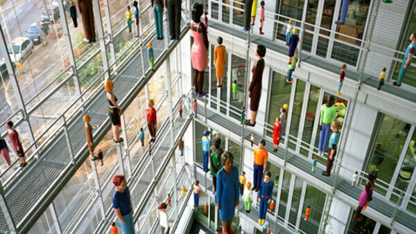 Hanging dolls in a lobby