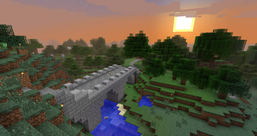 minecraft landscape sunset