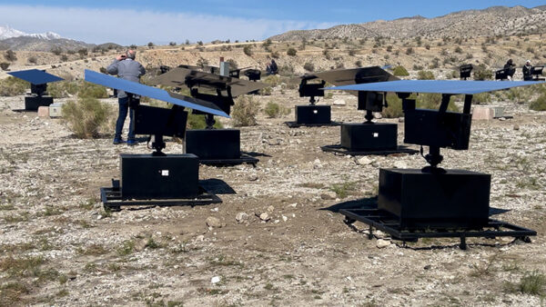 View of mechanical sculptures in the desert