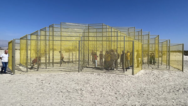 View of chain-link sculpture