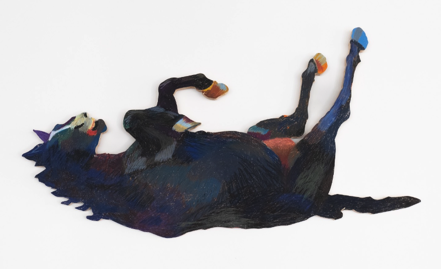 Anders Lindseth—Hovering over 10,000 acres, 2021 crayon on wood panel 64 x 34 inches