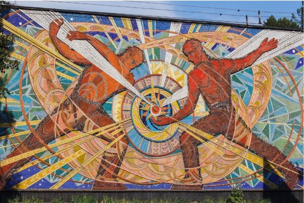 Mural of two workers