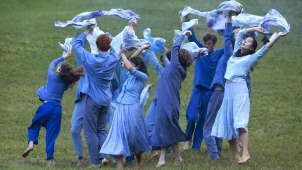 Dancers in blue with scarves