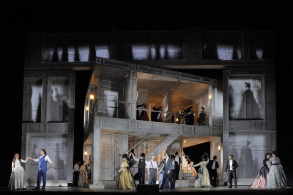 Opera singers on two story set