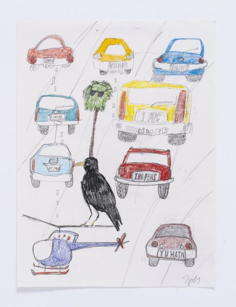 Jibz Cameron, Traffic, Am I Right?, 2019, colored pencil and graphite on paper, courtesy of the artist.