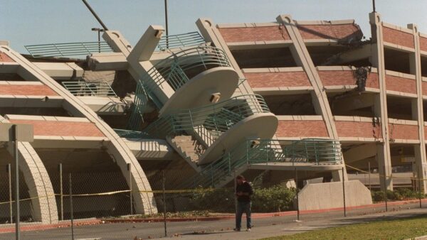 A parking structure with earthquake damage