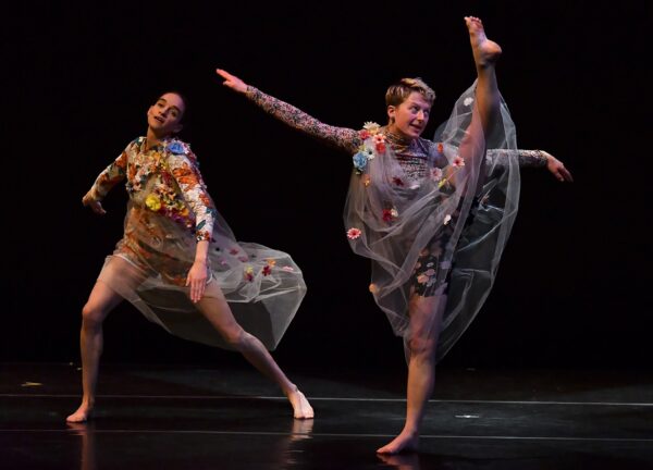 Two dancers with flowered costumes