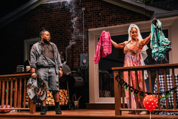 Nikki Crawford and Marcel Spears star as mother and son in Fat Ham at the Geffen.