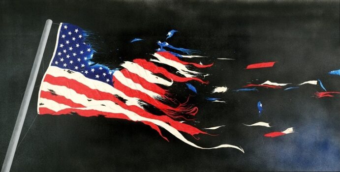 Ed Ruscha, Our Flag, 2017, acrylic on canvas; Jimmy Iovine Revocable Trust, Collection of Jimmy Iovine, © Ed Ruscha, photo credit: Paul Ruscha.
