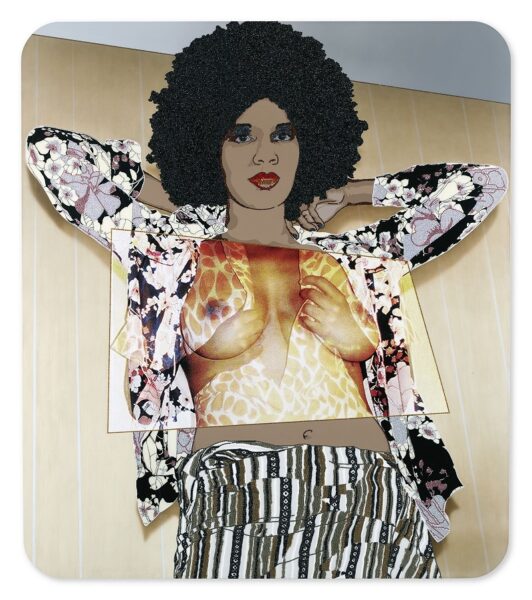 Portrait of Maya #10, 2017, rhinestones and acrylic paint on canvas, mounted on wood panel; The Broad Art Foundation, Los Angeles. Mickalene Thomas