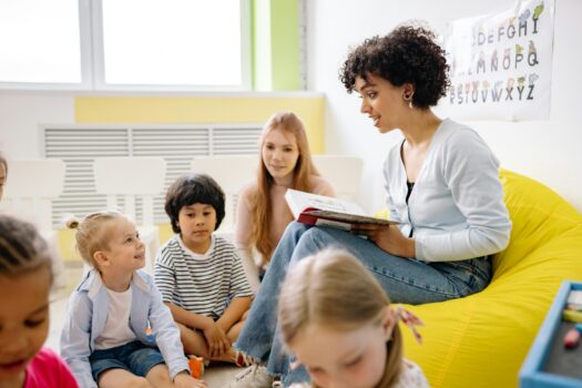 woman reading to children