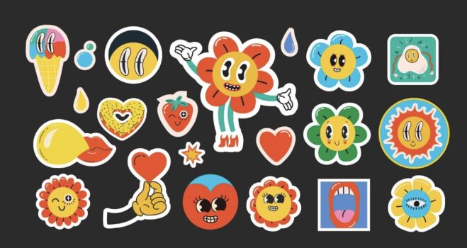 psychadelic-looking cartoon flowers