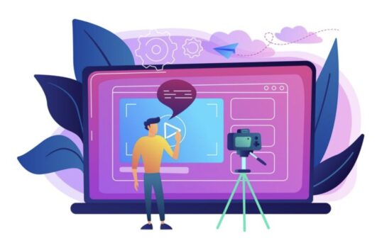 Graphic of man in front of laptop