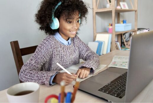Girl studying in front of important