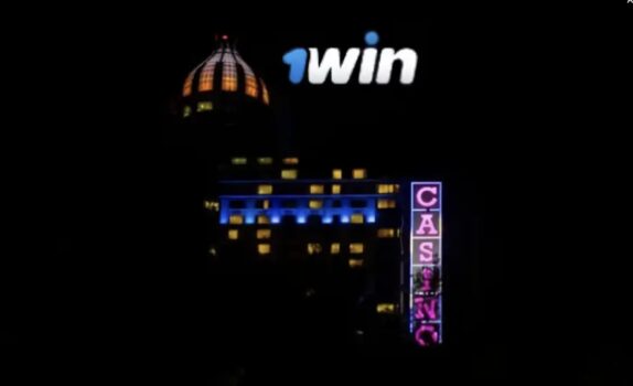 1win logo in front of nightscape casino.