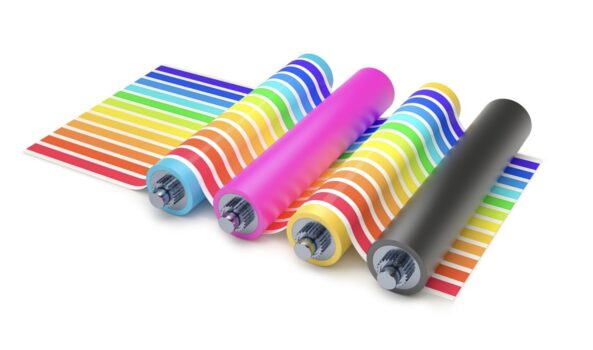 Colorful, lined printing rounds.