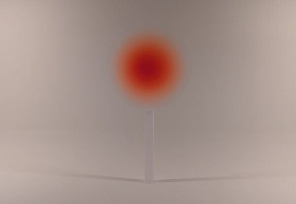 Helen Pashgian, Untitled, 2023, radiant lens and support. Photograph by Stephen West.
