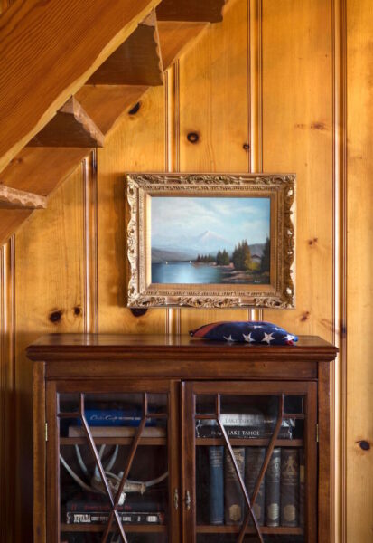 A nook beneath a stairway at Twin Pines cabin.