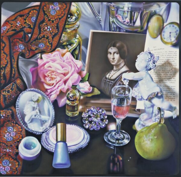Audrey Flack (1931-2024), Leonardo’s Lady, 1974, oil over synthetic polymer paint on canvas; Museum of Modern Art, New York, purchased with the aid of funds from the National Endowment for the Arts and anonymous donor, 1975, © Audrey Flack Marcus Estate, digital image © Museum of Modern Art/Licensed by SCALA/Art Resource, New York; photograph by Kate Keller.