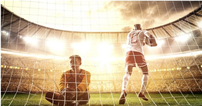 Goalie and sweeper behind goal.