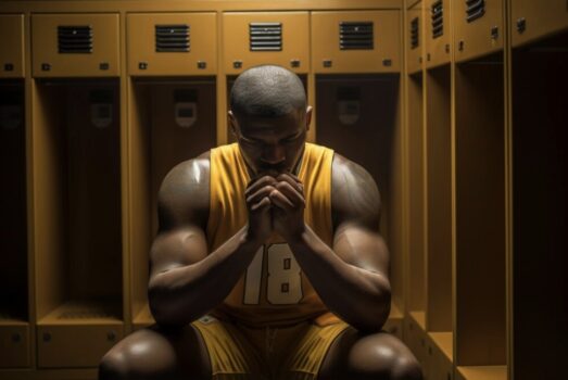 NBA player in locker room.