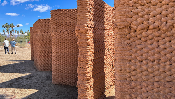 View of a zigzagging adobe wall