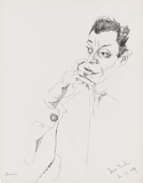 Don Bachardy, Baldwin, James 01-23-64, 1964, pencil and ink; Don Bachardy Papers, The Huntington, © Don Bachardy, 1964.