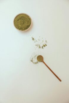 Wooden spoon on white table