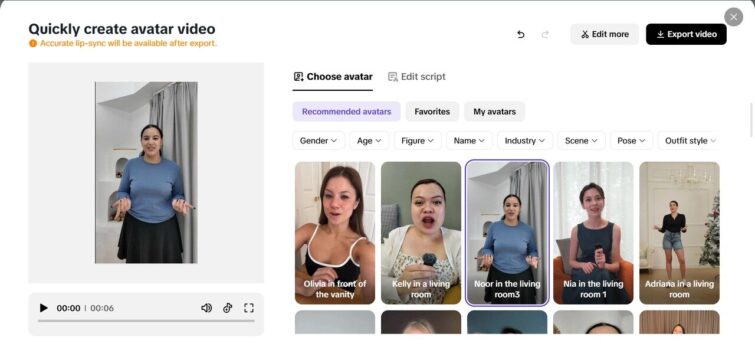 Images from the platform used to create AI avatars