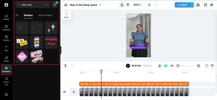 Images from the platform used to create AI avatars