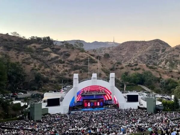 Hollywood Bowl against the foothills