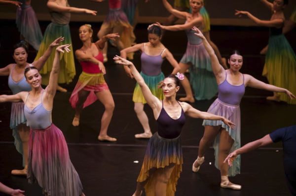 Dancers in various colored costumes