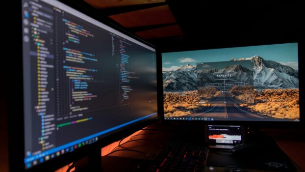 Black flat screen computer monitor