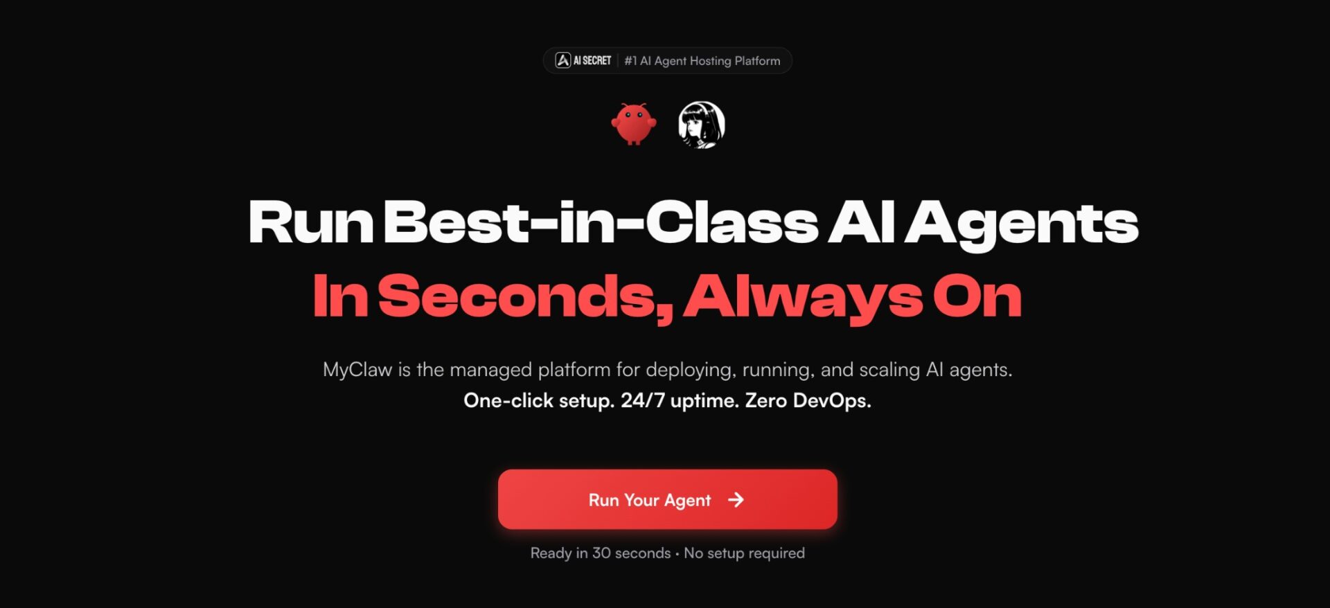 CD-Insert2 Dark landing page with bold white and red text promoting a managed platform with a red call-to-action button