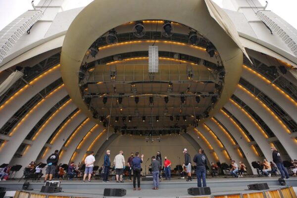 People onstage at the Hollywood Bowl