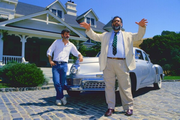 George Lucas, Francis Coppola, at Lucasfilm with Tucker car.