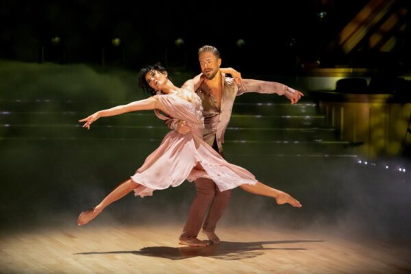 A dancer lifts his partner